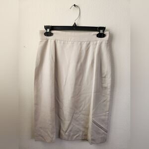 Vintage Louis Feraud Silk Skirt Women's Straight Pencil Off White Khaki Size 12